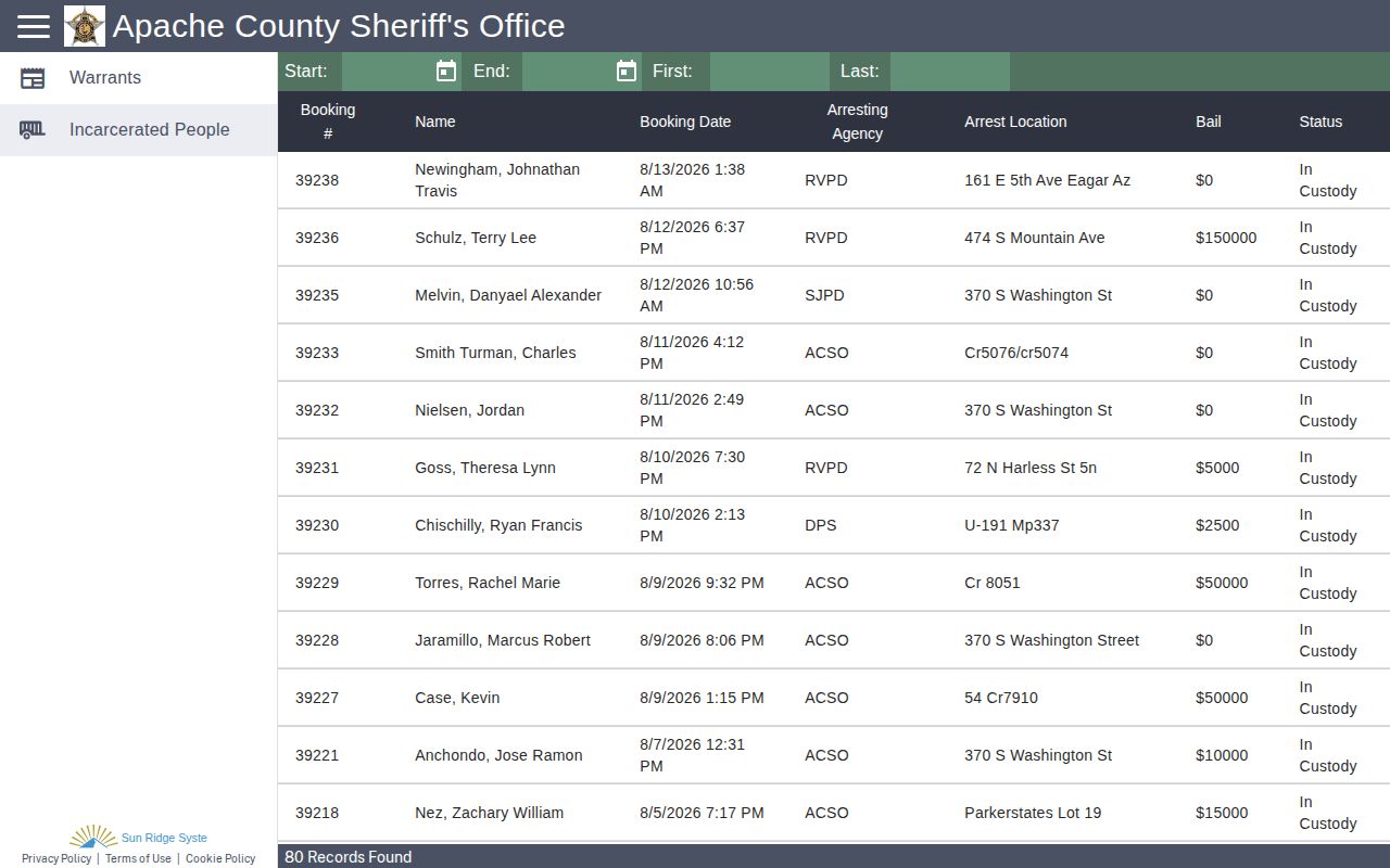 Apache County busted mugshots current jail roster search