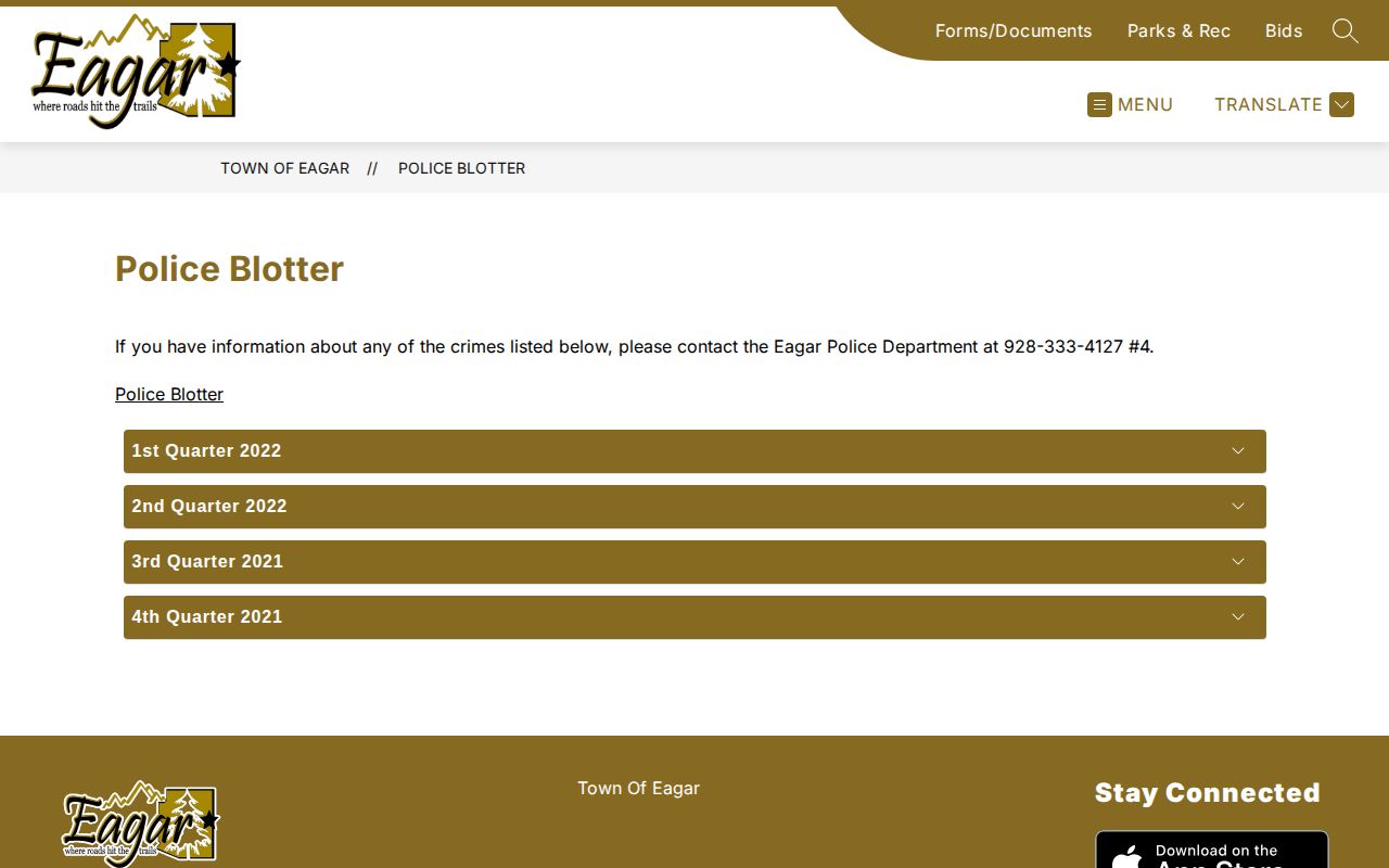 Eagar Apache County historical police blotter record source