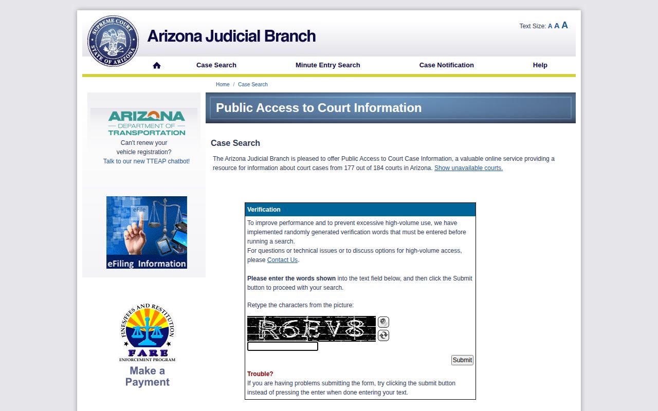 Arizona court case lookup for Apache County arrest dispositions
