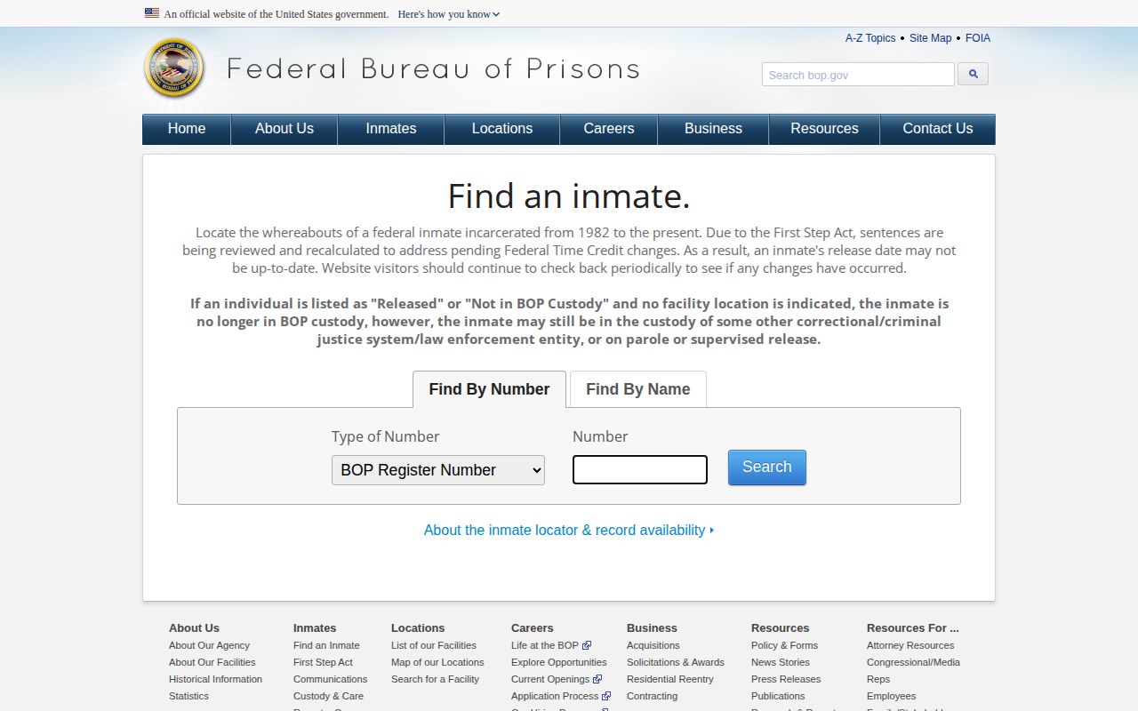 Federal BOP custody locator for Apache County arrest searches